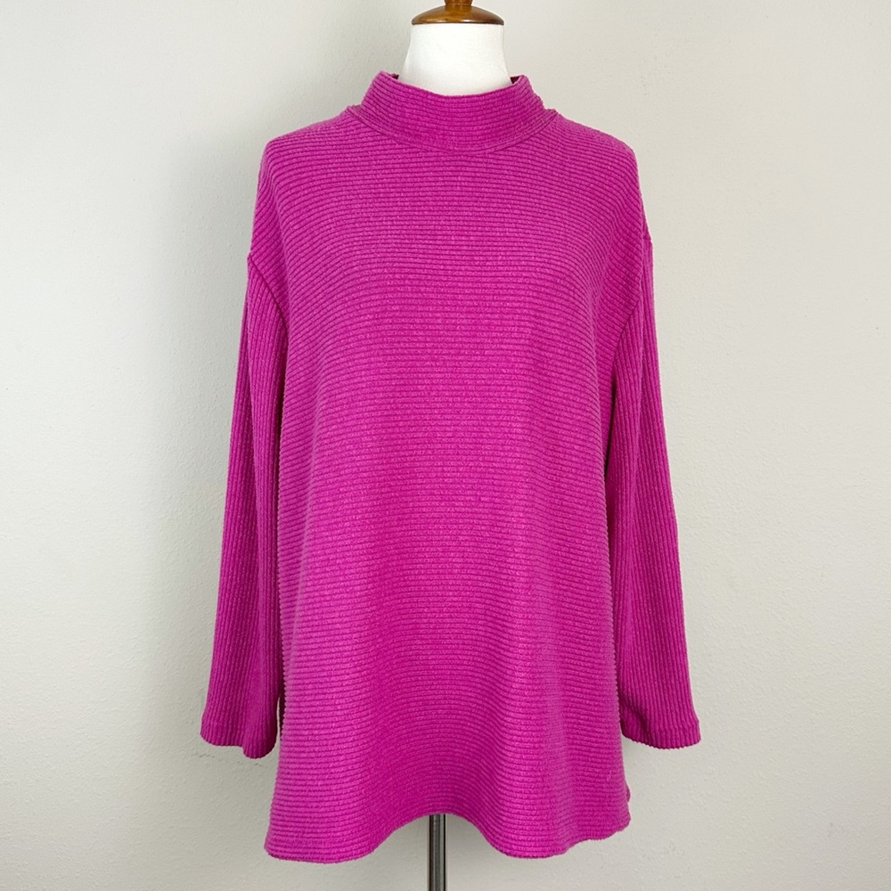 Lane Bryant Mock Neck Sweater Plus 14/16 Long Sleeve Ribbed Hot Pink Soft